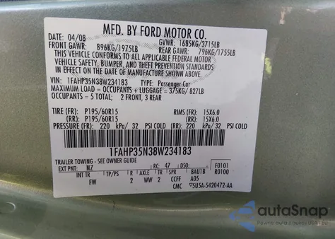 2008 Ford Focus Se/Sel/Ses z USA, uszkodzony, nr VIN 1FAHP35N38W234183